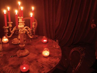 Evening setting with warm dim lights and mats