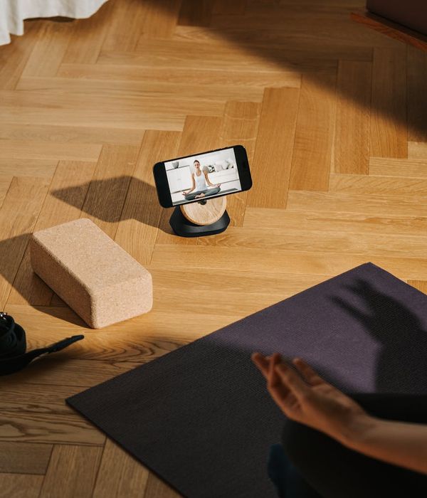 Minimalist interior with soft light for yoga practice